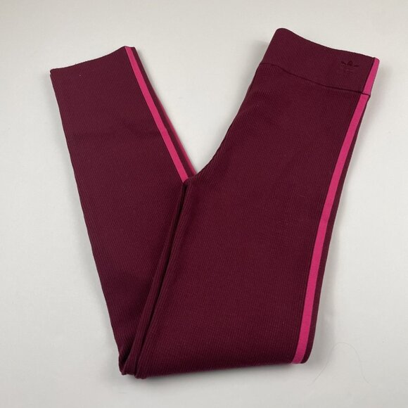 Adidas X Ivy Park Pants - Adidas Ivy Park Ribbed Knit Skinny Leggings Women"s L Burgundy/Pink Stripes